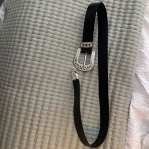 Faux Leather Black Rhinestone Belt